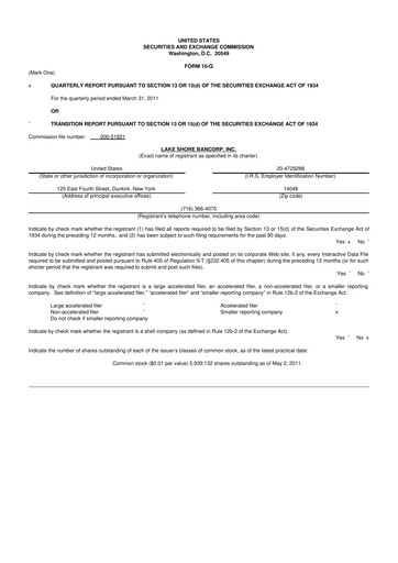 Thumbnail Lake Shore Bancorp 10-Q Quarterly Report FY 