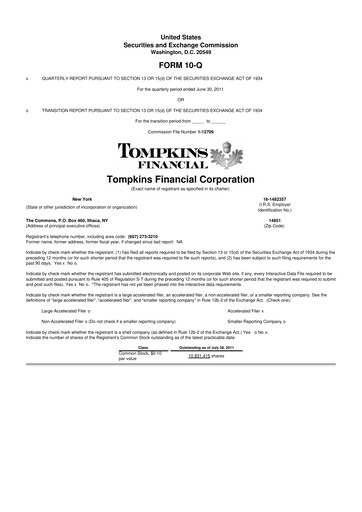 Thumbnail Tompkins Financial 10-Q Quarterly Report FY2011 
