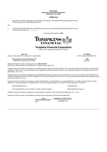 Thumbnail Tompkins Financial 10-Q Quarterly Report FY2011 