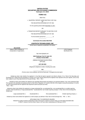 Vorschaubild LightPath Technologies 10-Q Quartalsbericht 2012 