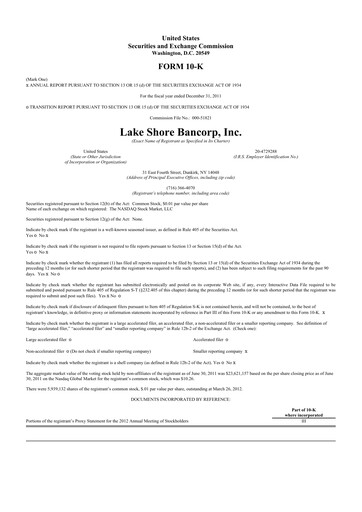 Thumbnail Lake Shore Bancorp 10-K Annual Report 2011