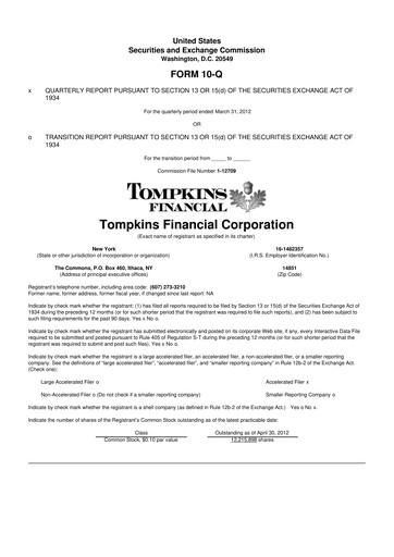 Thumbnail Tompkins Financial 10-Q Quarterly Report FY2012 