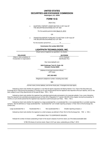 Vorschaubild LightPath Technologies 10-Q Quartalsbericht 2012 