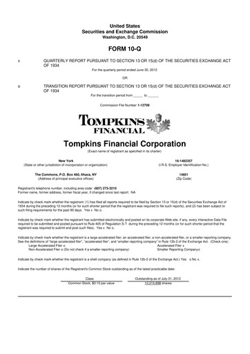Thumbnail Tompkins Financial 10-Q Quarterly Report FY 