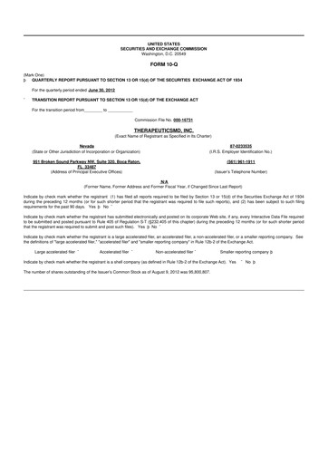 Thumbnail TherapeuticsMD 10-Q Quarterly Report FY2012 