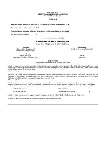 Miniature ChoiceOne Financial Services 10-Q Rapport trimestriel 2012 