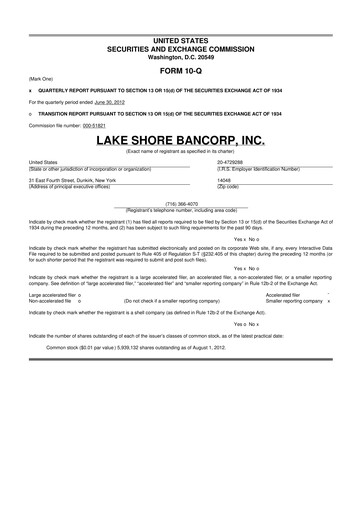 Thumbnail Lake Shore Bancorp 10-Q Quarterly Report FY 