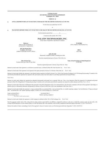 Thumbnail Palatin Technologies 10-K Annual Report 2012