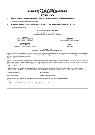 Miniature ChoiceOne Financial Services 10-Q Rapport trimestriel 2012 