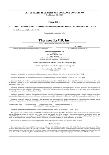 Thumbnail TherapeuticsMD 10-K Annual Report 2012
