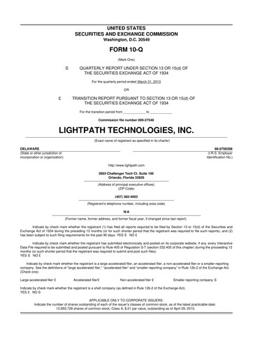 Vorschaubild LightPath Technologies 10-Q Quartalsbericht 2013 