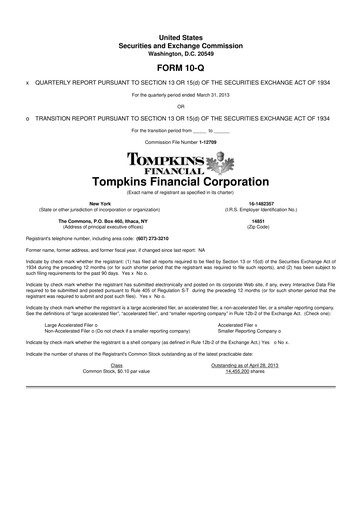 Thumbnail Tompkins Financial 10-Q Quarterly Report FY2013 
