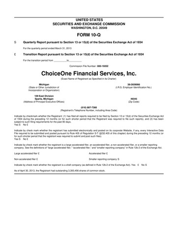 Miniature ChoiceOne Financial Services 10-Q Rapport trimestriel 2013 