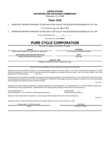 Vorschaubild Pure Cycle (water) 10-Q Quartalsbericht 2013 