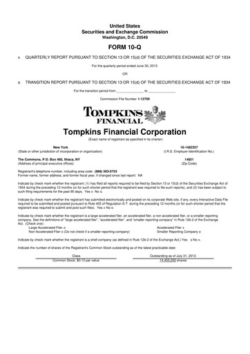 Thumbnail Tompkins Financial 10-Q Quarterly Report FY2013 