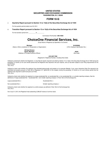 Miniature ChoiceOne Financial Services 10-Q Rapport trimestriel 2013 