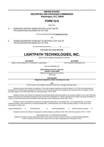 Vorschaubild LightPath Technologies 10-Q Quartalsbericht 2014 