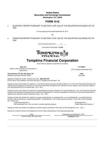 Thumbnail Tompkins Financial 10-Q Quarterly Report FY2013 