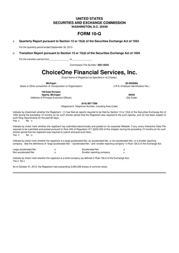 Miniature ChoiceOne Financial Services 10-Q Rapport trimestriel 2013 
