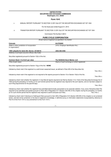 Thumbnail Pure Cycle (water) 10-K Annual Report 2013