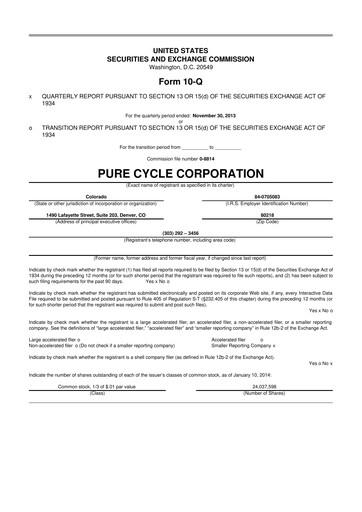 Vorschaubild Pure Cycle (water) 10-Q Quartalsbericht 2014 