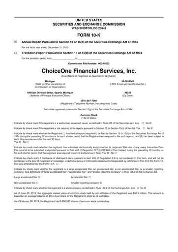 Miniature ChoiceOne Financial Services 10-K Rapport annuel 2013
