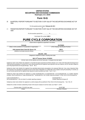 Vorschaubild Pure Cycle (water) 10-Q Quartalsbericht 2014 