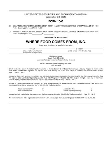 Vorschaubild Where Food Comes From 10-Q Quartalsbericht 2014 