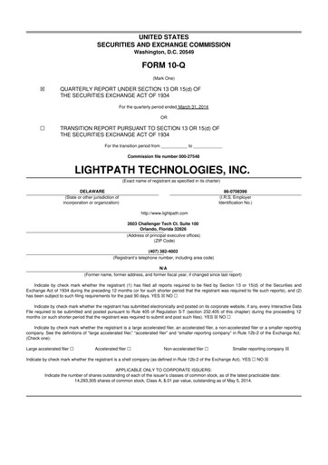 Vorschaubild LightPath Technologies 10-Q Quartalsbericht 2014 