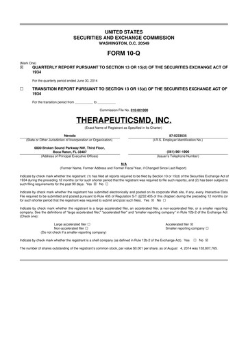 Thumbnail TherapeuticsMD 10-Q Quarterly Report FY2014 