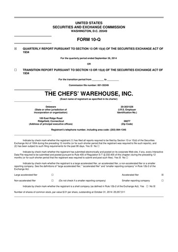 Thumbnail Chefs' Warehouse 10-Q Quarterly Report FY2014 