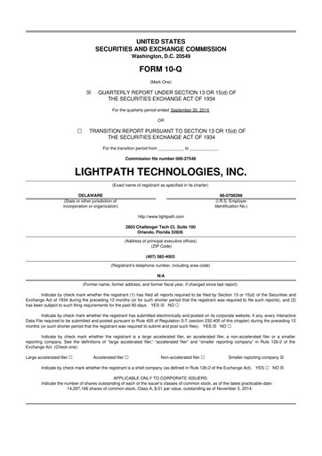 Vorschaubild LightPath Technologies 10-Q Quartalsbericht 2015 