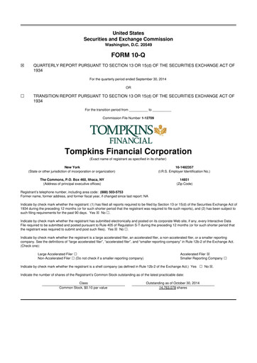 Thumbnail Tompkins Financial 10-Q Quarterly Report FY2014 