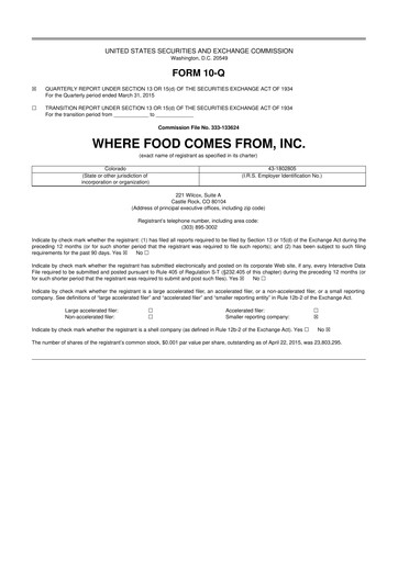 Vorschaubild Where Food Comes From 10-Q Quartalsbericht 2015 