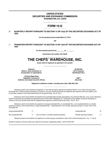 Thumbnail Chefs' Warehouse 10-Q Quarterly Report FY2015 