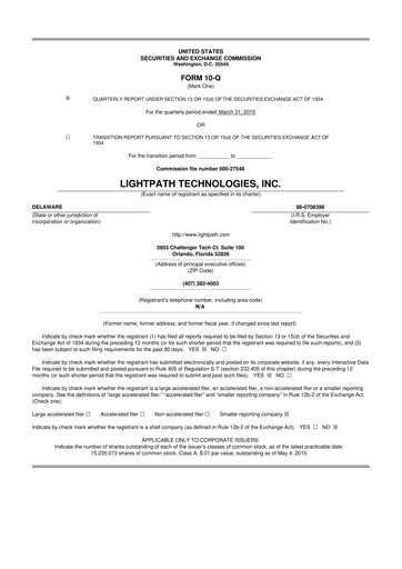 Vorschaubild LightPath Technologies 10-Q Quartalsbericht 2015 