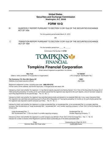 Thumbnail Tompkins Financial 10-Q Quarterly Report FY2015 