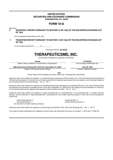 Thumbnail TherapeuticsMD 10-Q Quarterly Report FY2015 