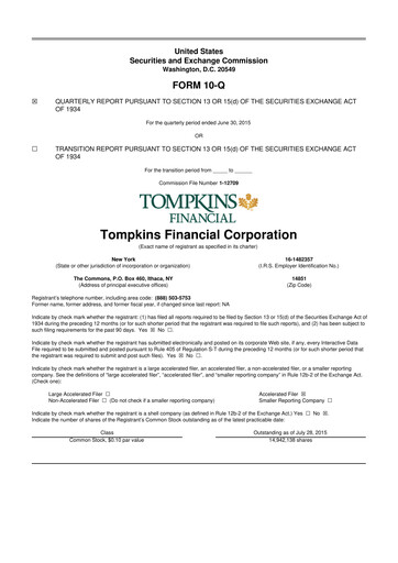 Thumbnail Tompkins Financial 10-Q Quarterly Report FY2015 