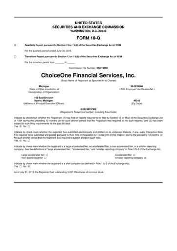 Miniature ChoiceOne Financial Services 10-Q Rapport trimestriel 2015 
