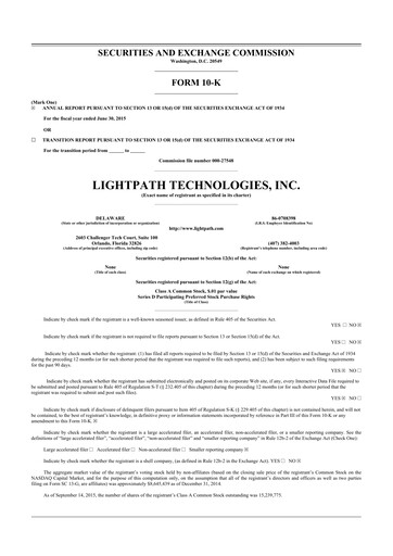 Thumbnail LightPath Technologies 10-K Annual Report 2015