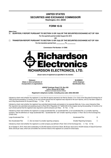 Miniature Richardson Electronics 10-Q Rapport trimestriel 2016 