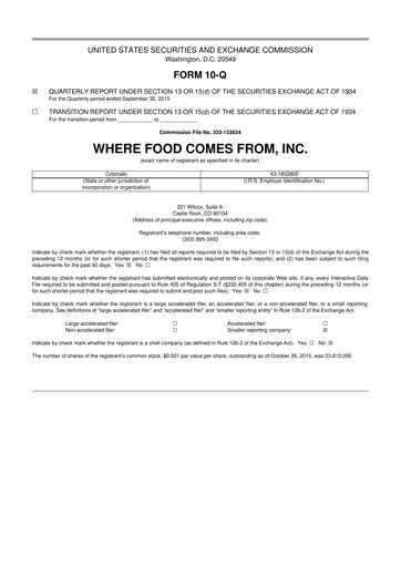 Vorschaubild Where Food Comes From 10-Q Quartalsbericht 2015 