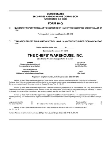 Thumbnail Chefs' Warehouse 10-Q Quarterly Report FY2015 