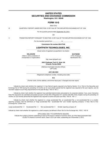 Vorschaubild LightPath Technologies 10-Q Quartalsbericht 2016 