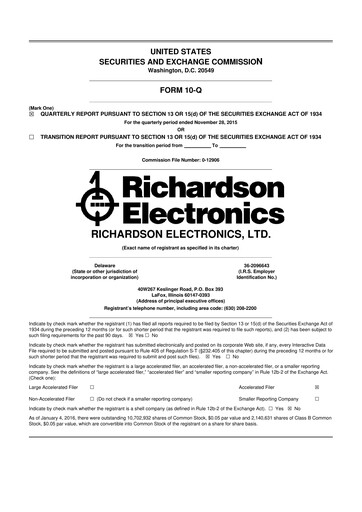 Miniature Richardson Electronics 10-Q Rapport trimestriel 2016 