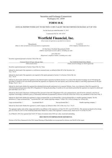 Thumbnail Western New England Bancorp 10-K Annual Report 2015