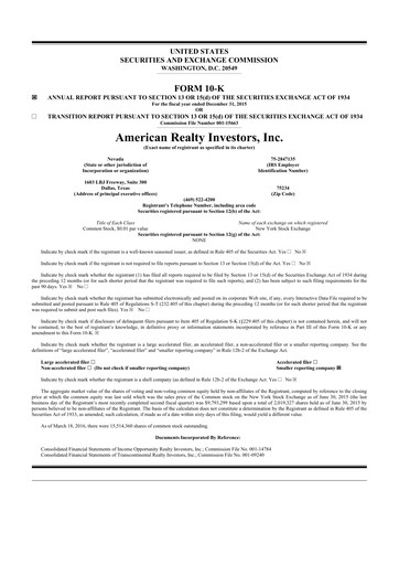 Thumbnail American Realty Investors 10-K Annual Report 2015