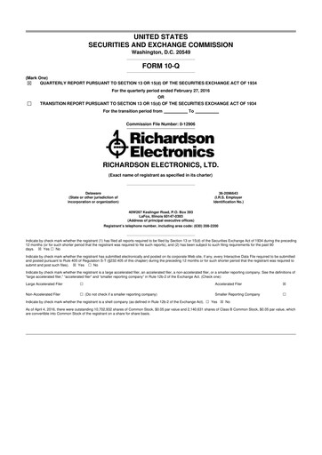 Miniature Richardson Electronics 10-Q Rapport trimestriel 2016 