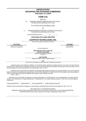 Vorschaubild LightPath Technologies 10-Q Quartalsbericht 2016 